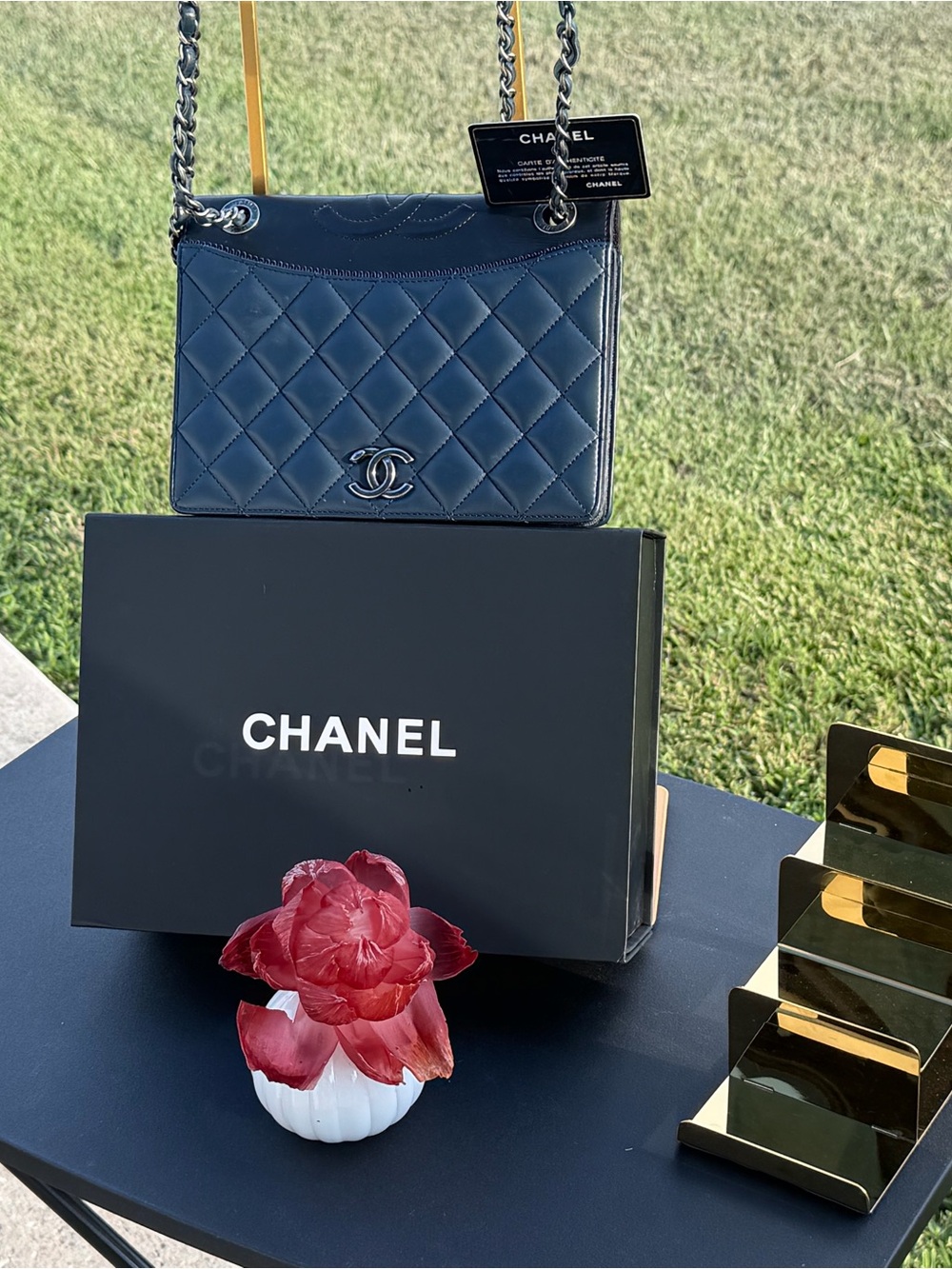 CHANEL Black Quilted Leather Crossbody Bag with Chain Strap